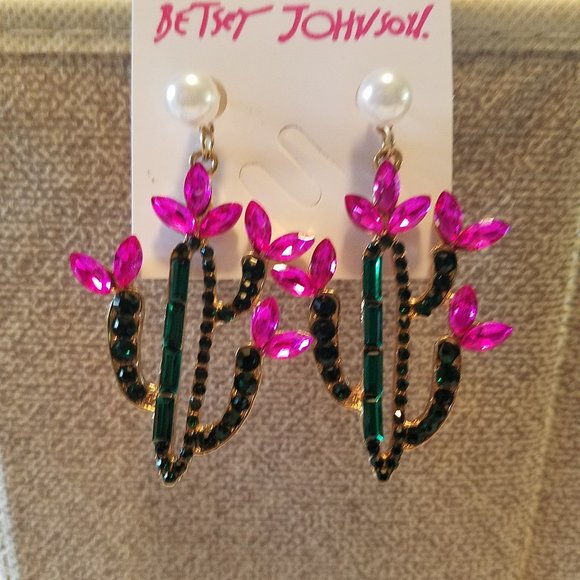 Betsey Johnson Rhinestone Cactus Earrings - NWT - Picture 3 of 4